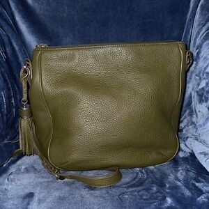 Talbots Olive Green Pebbled Leather Crossbody Bag